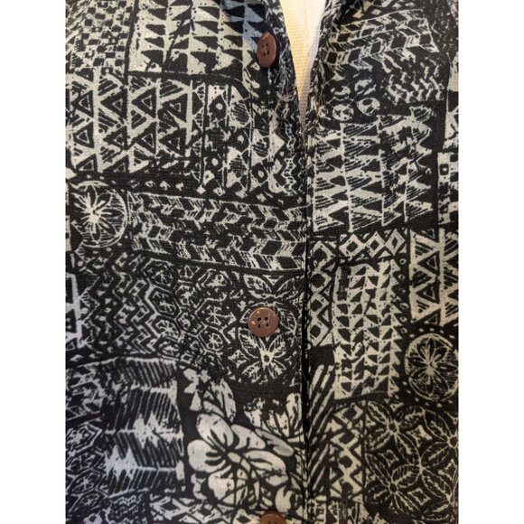 Mens Plus Size Black White Tribal Print Hawaiian Short Sleeve Button Up Beach XL - Picture 3 of 8